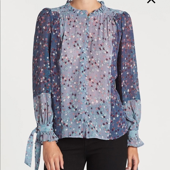Paige DOROTHY BLOUSE in Crown Blue Floral Boho fits true to size- size XS - Picture 1 of 14